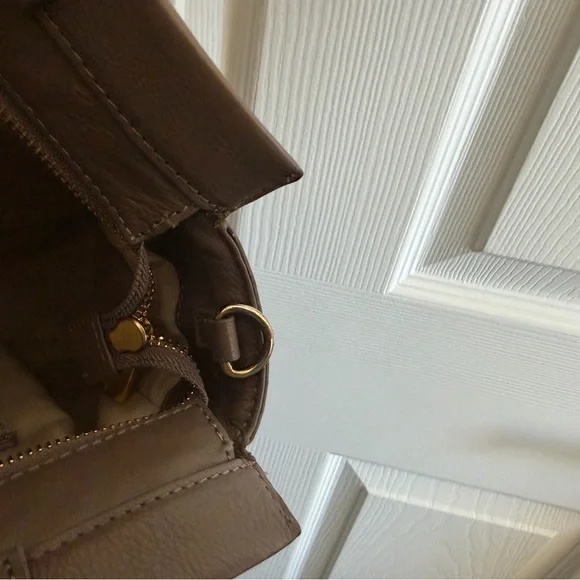 Tory Burch Taupe Leather Satchel with Gold Clasp - Picture 12 of 16